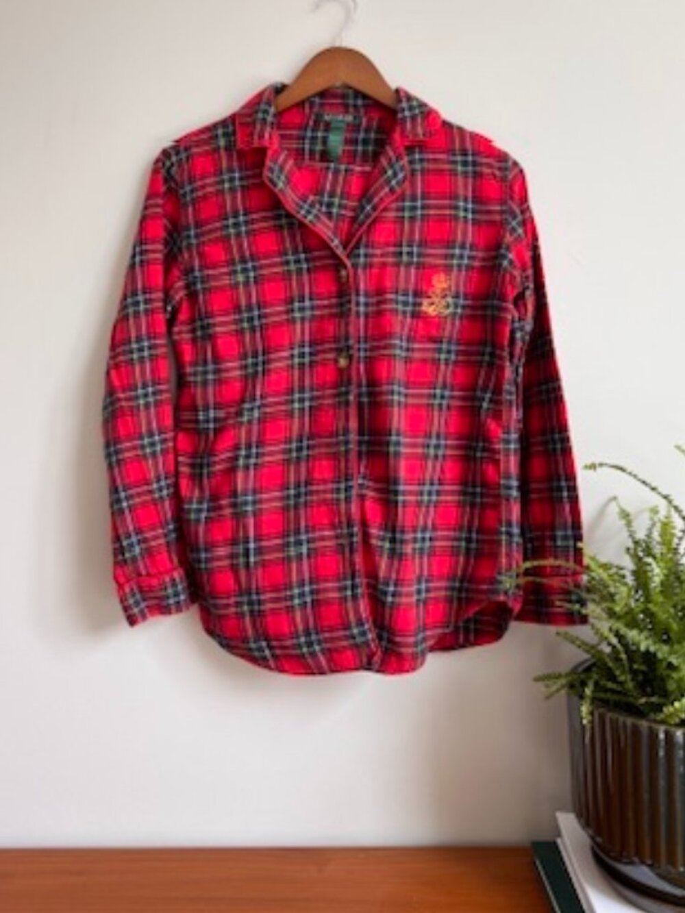 Lauren Ralph Lauren Red Tartan Cotton Flannel Pajama Set | Women's Small